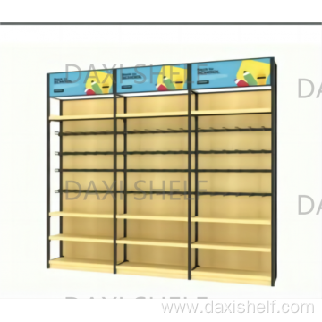 Sporting goods store large supermarket bookstore iron wood wall display shelves